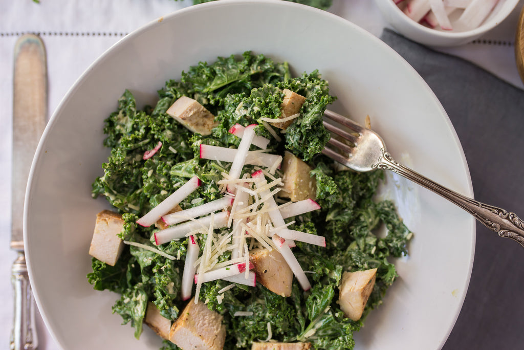 Keto Chicken Kale Caesar Salad